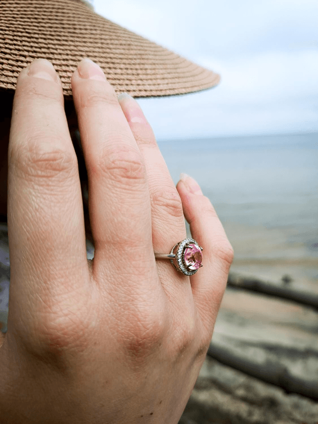 Bague Solitaire Argent 925 & Saphir Rose